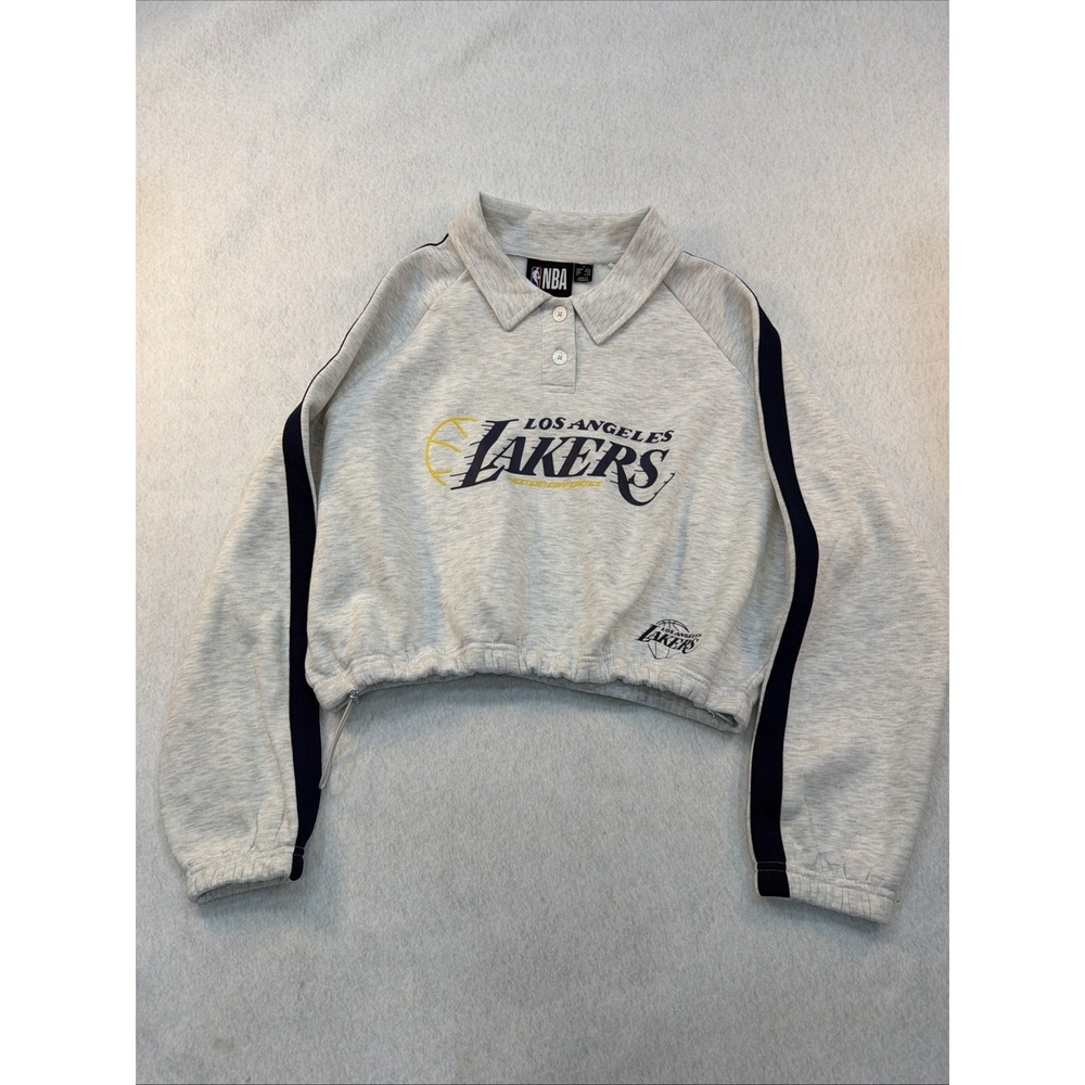 Los Angeles Lakers Women Sweatshirt‎  Gray Cropped  NBA Pullover Small EUC